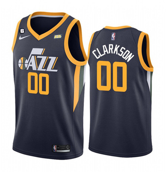 Mens Utah Jazz #00 Jordan Clarkson Navy Icon Edition With No.6 Patch Swingman Stitched Jersey->->NBA Jersey